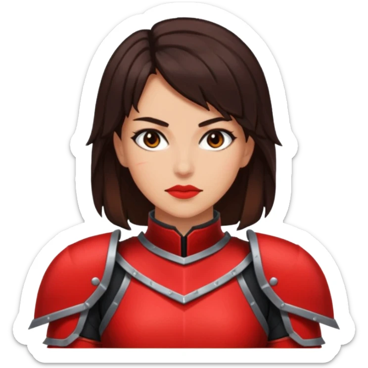 a brunette slim fighter woman in red and black, rpg pixel art style sticker