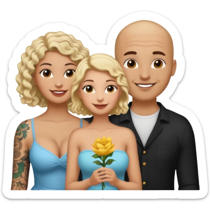 throuple tattooed bald boyfriend with  blonde long hair female and another curly short haired brunette big boobs sticker