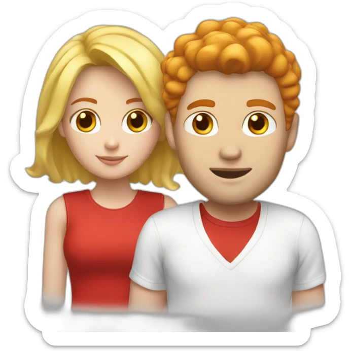 couple blond man - black cap - white shirt woman - red hair shirt sticker