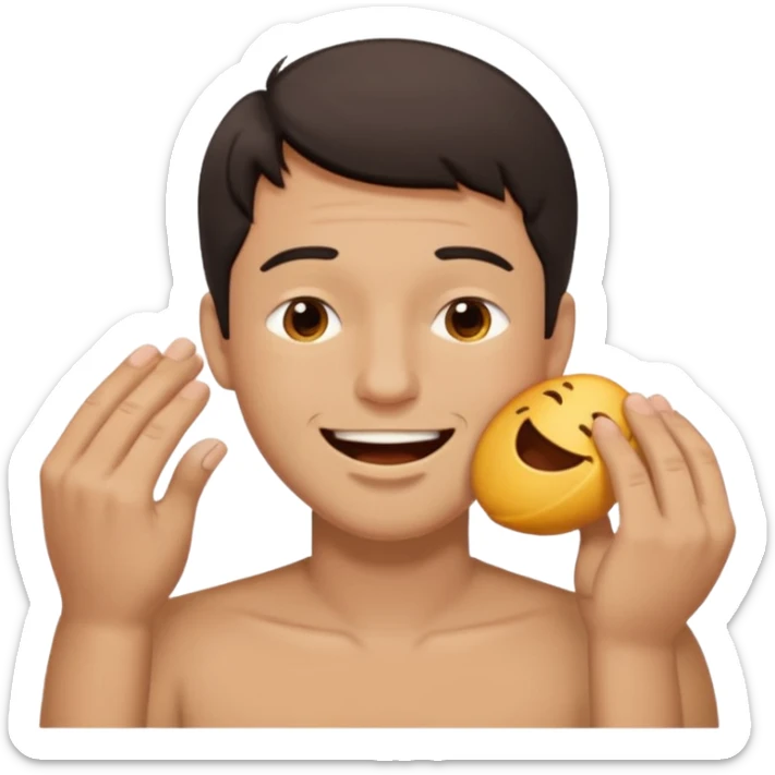 A male with closed relaxed eyes but the mouth it looks like it trying to hold in laughter sticker