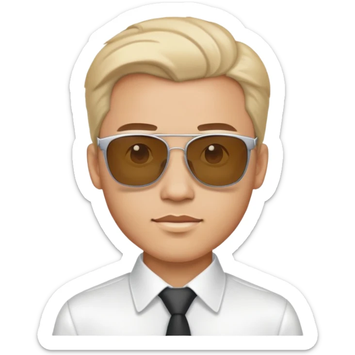 male, white dress shirt which is open, sunglasses in the hair sticker