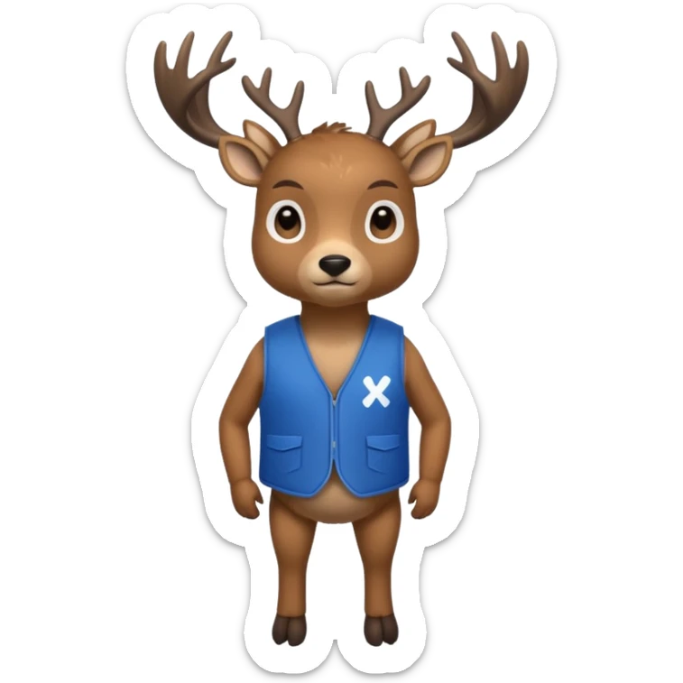 crea una mascota de equipo que sea un venado de cuerpo completo y lleve un chaleco con el nombre de telamon sticker