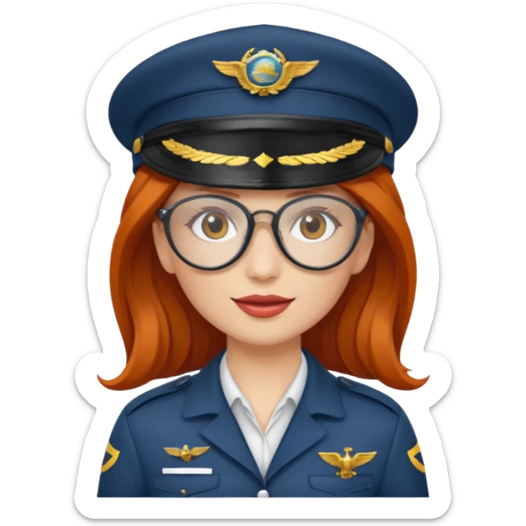 pilote d'avion femme rousse avec lunette de soleil et chapeau de pilote sticker
