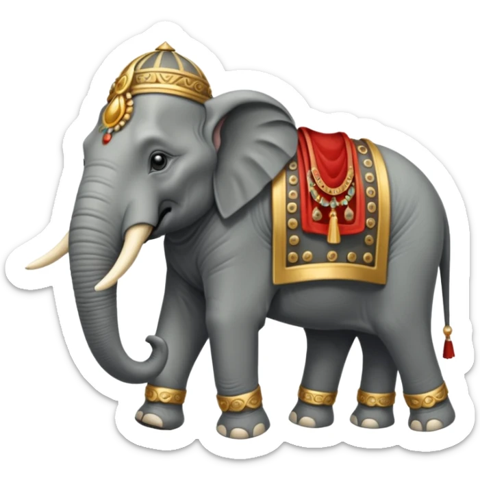 An emoji of a fierce Carthaginian war elephant with tusks and a howdah on its back. sticker