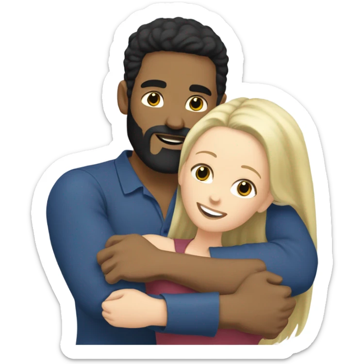WHITE SKIN man BLACK beard and BLACK hair hugging white woman with long blonde hair sticker