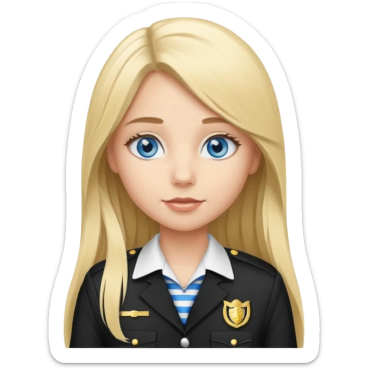 blue eyes blonde girl IN VERTICLE BLACK AND WHITE STRIPES UNIFORM LONG HAIR sticker