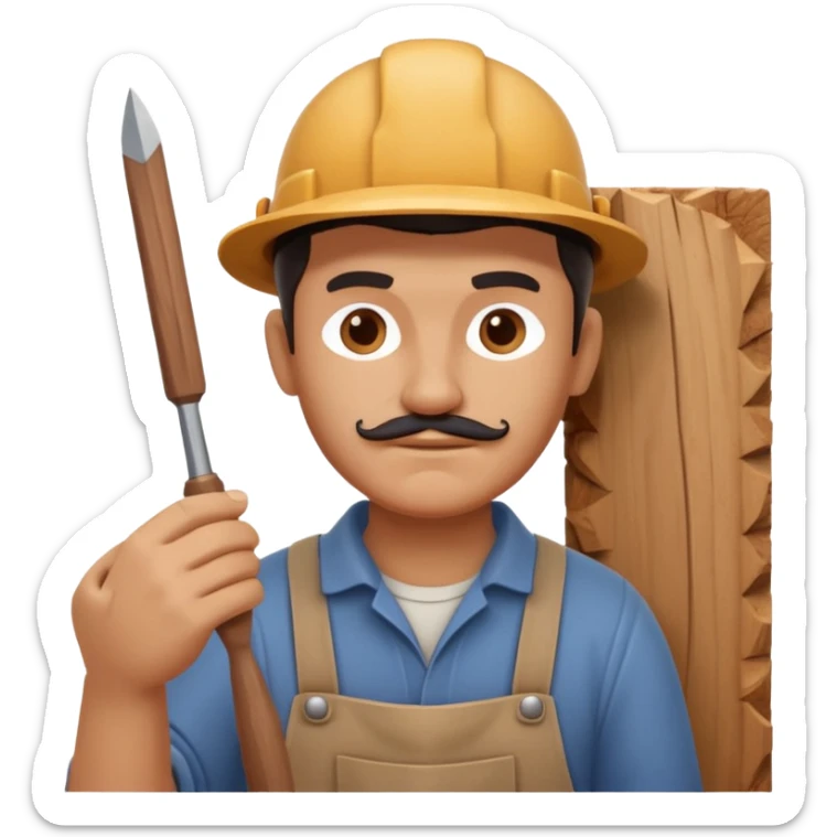 wood carving carpenter portrait, head and shoulders only, carving wooden figure with chisel, wood shavings visible, focused craftsman expression, artisan workshop vibe, 3D cartoon style, mobile game icon style, clean background, no text, no watermark
 sticker