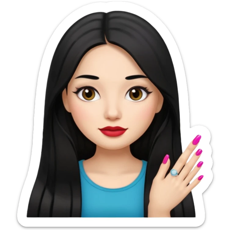 latina girl with straight long hair thats black memoji with nail no lipstick sticker