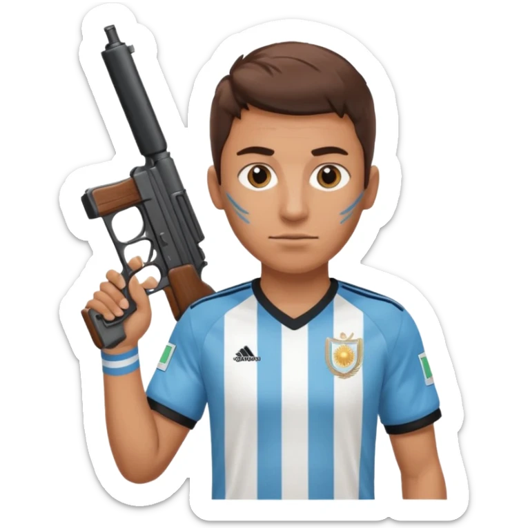 haz un turro con una biszera para atras y con un arma remera argentina pero arma de fuego sticker