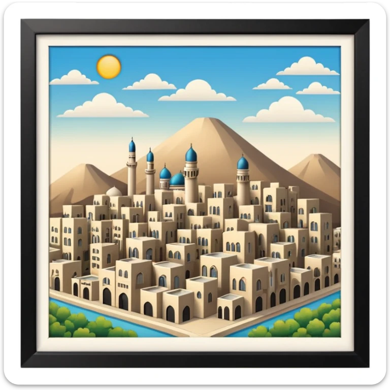 little city and many, small, ordinary, simple, home, Iranian-style, 1980  sticker