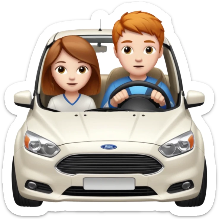 Two mouses, one girl with brunette long hair and one ginger short hair boy, boy drive a white ford focus card sticker