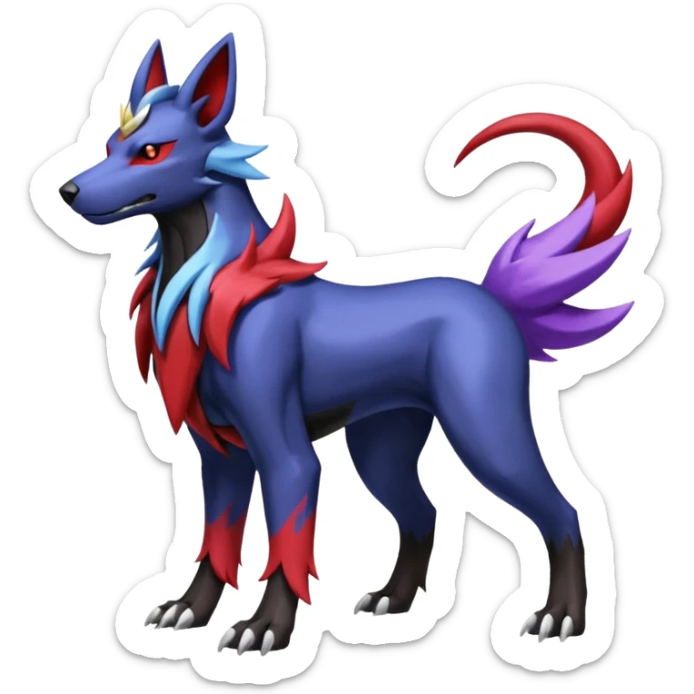 Black and blue and red and purple and white and grey colorful shiny edgy cool badass Manectric-Houndoom-fusion-hybrid-Fakémon-creature, full body sticker