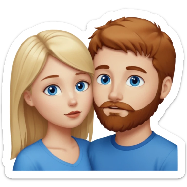 blonde girl blue eyes kissing reddish-brown hair and beard boy blue eyed white guy sticker