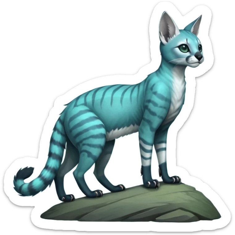 dark spooky foggy gloomy skeletal nightly ghostly greyish dull green-blue-turquoise spectral glorious divine exotic cute cool beautiful beautiful fantasy-caracal-civet-genet-sergal-vernid-Gryphon-Cacomistle-Trico-oncilla-animal-Fakémon-hybrid-fursona (full body) sticker