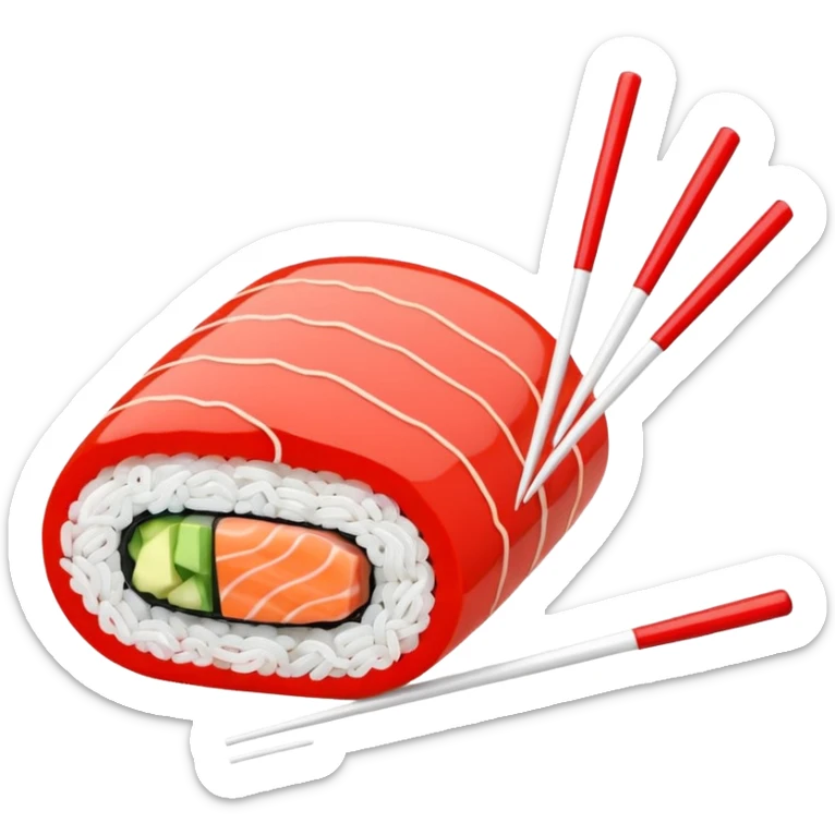 Japanese cuisine humanless avatar in minimalist emoji-style illustration. Sushi and chopsticks, clean lines, red white colors, flat design, calm and modern. sticker