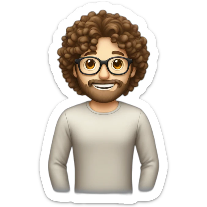 male with brown curly hair with a small brown Beard and round glasses eating cousous sticker