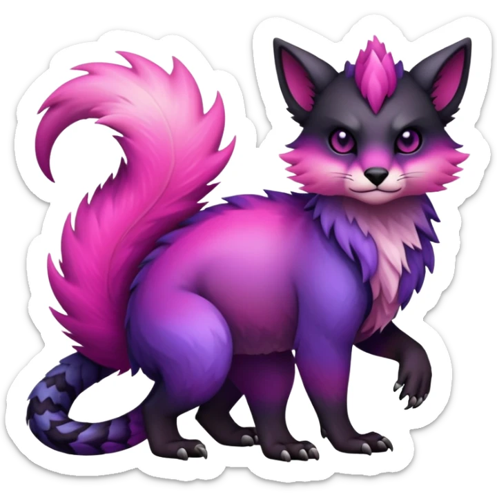 Cool Edgy Black-pink-purple-gradient badass Fionbri-Vernid-Trico-animal-creature full bodyd sticker