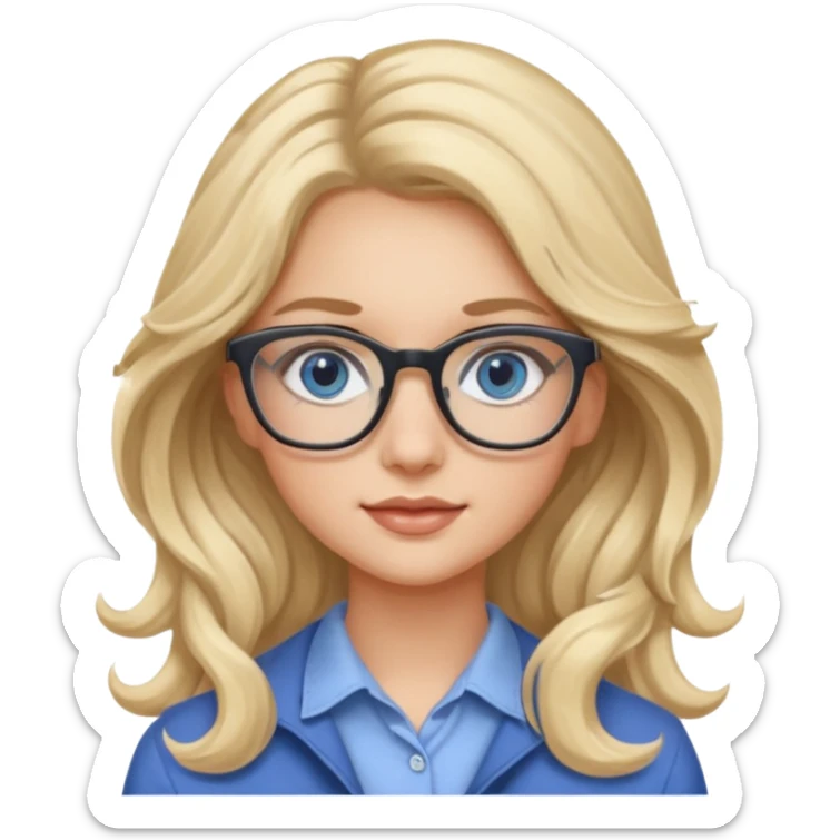 Fille 20ans qui a des cheveux long et blond et wavy avec des lunettes et des yeux bleu- gris avec du mascara sur les yeux sticker