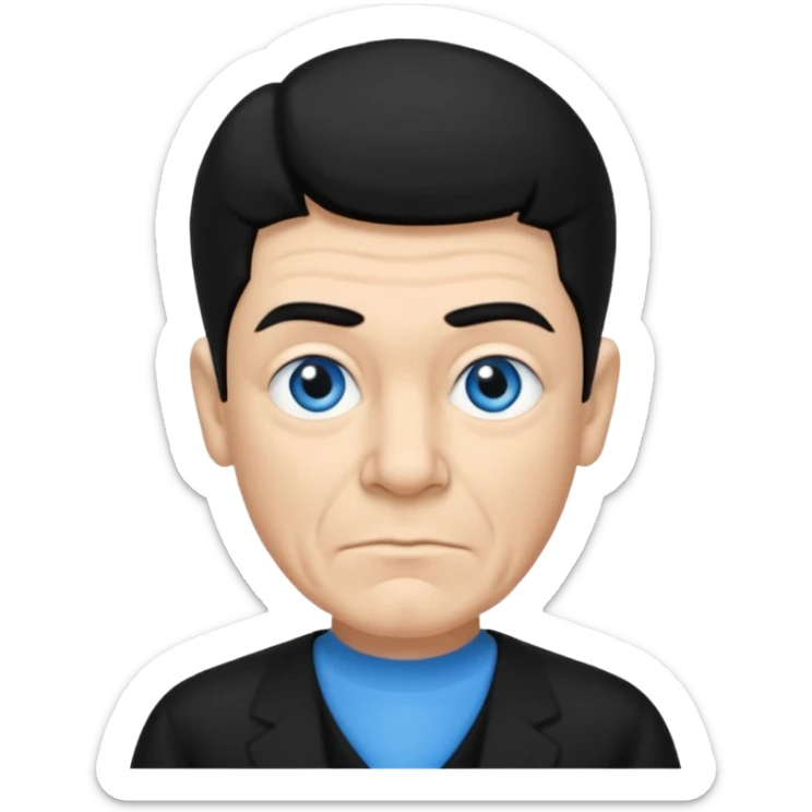 Shemp Howard from the Three Stooges with blue eyes, black hair, black outfit sticker