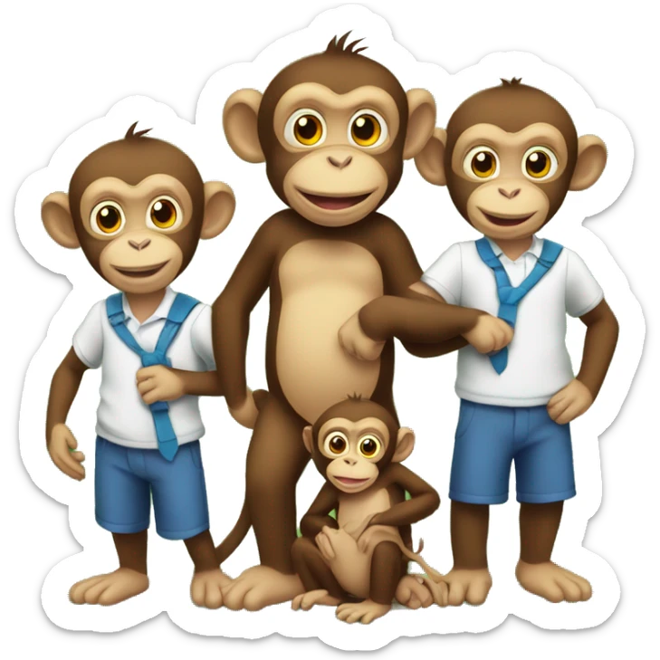 Monkey with monkey family brining the 2 baby monkeys to the first day of school  sticker