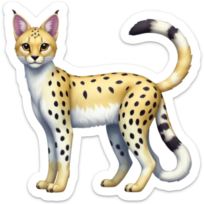 Colorful shiny albino melanistic Caracal-Cheetah-Serval-Snow-Leopard-Trico-Sergal-Vernid-fusion-hybrid-animal-creature, full body sticker