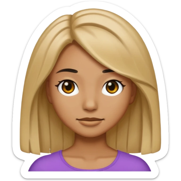 female emoji with tan skin, shoulder-length hair, black eyes sticker