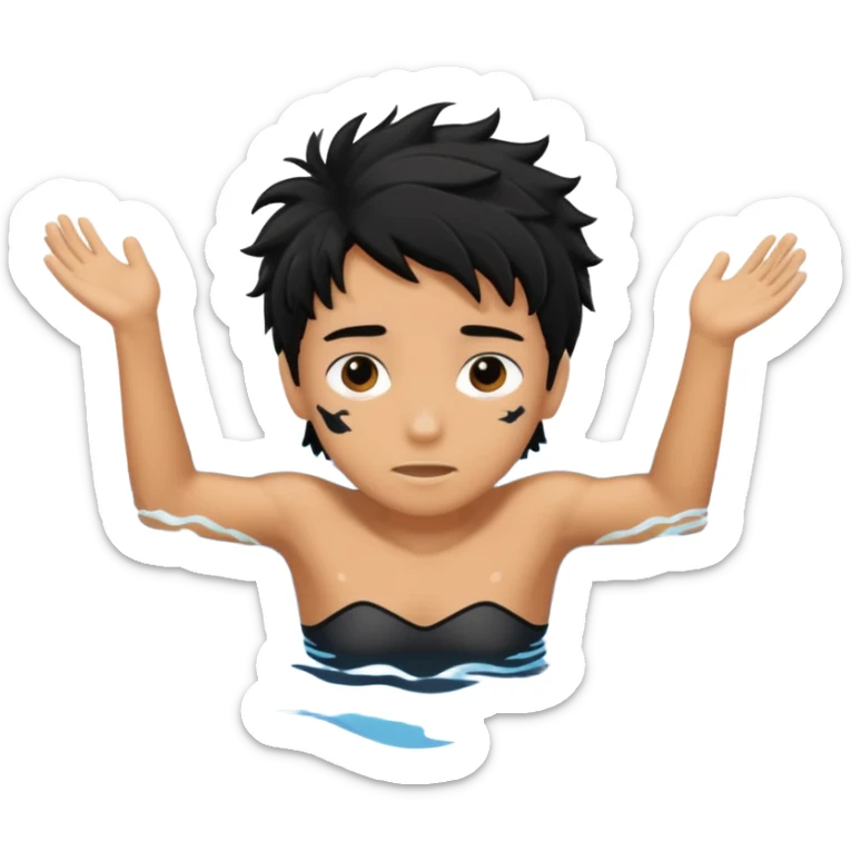 Lifeguard tanned skin Teenager with Black messy hair swimming to rescue someone sticker