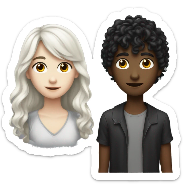 realistic teenager with white skin .  he has very black and wavy hair.  He has bangs to the right, his eyes are black, he is tall, he has an elongated neck and head sticker