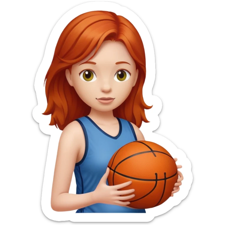 Redheaded girl with a basketball positioned like the pregnant woman emoji, but with a basketball instead of a belly sticker