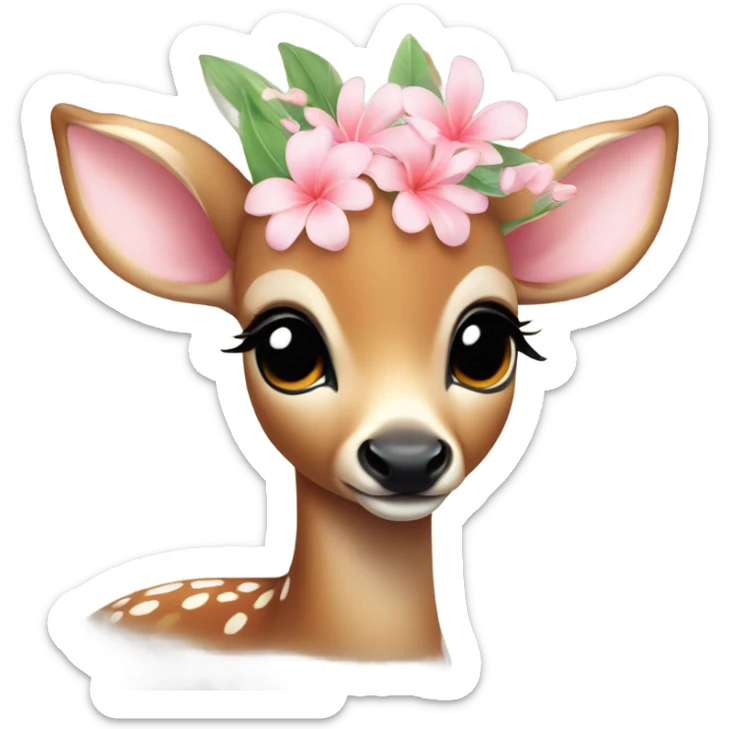 A sweet baby deer with a light pink tropical flower on the side of her her head  sticker
