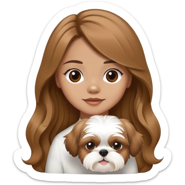long wavy light brown hair girl with one white and brown shih tzu sticker