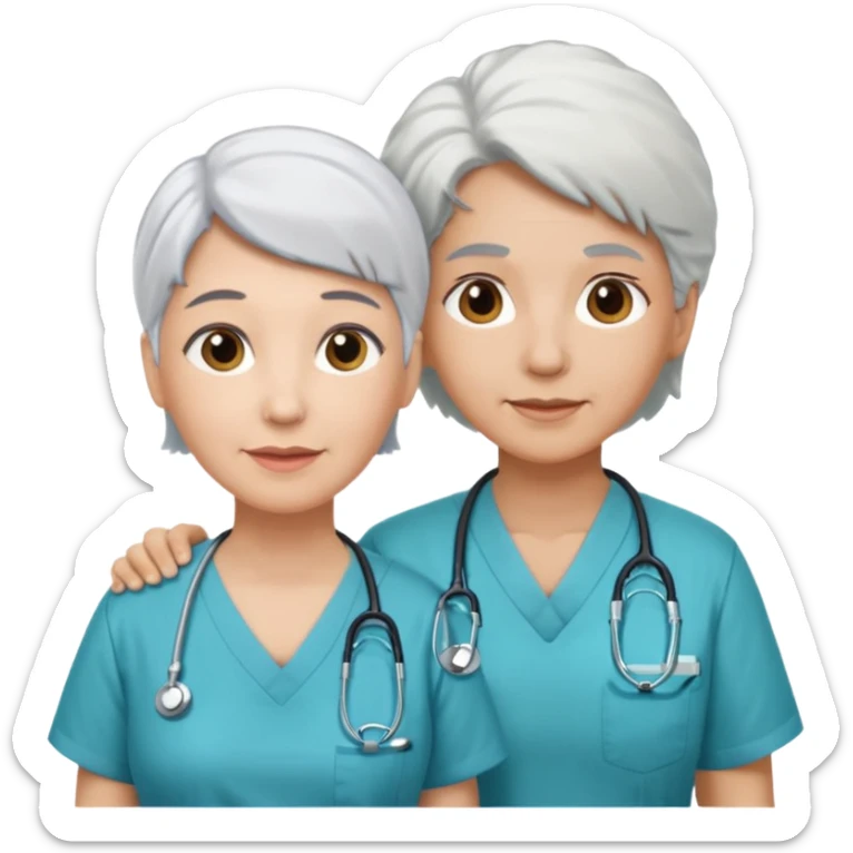 Quiero una imagen de cuidados paliativos una enfermera cuidando a una anciana sticker