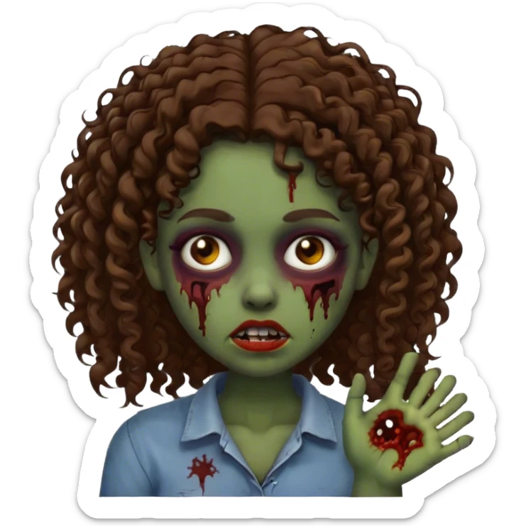 Brown girl with curly brunette hair being a zombie sticker