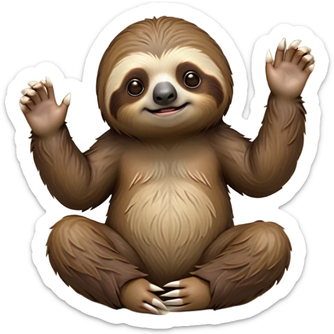 cinematic-sloth-realistic-full-body-sitting-emoji,-long-curved-claws-clinging,-thick-shaggy-brown-fur-slightly-ruffled,-head-tilted-dramatically,-slow-blinking-eyes-filled-with-serene-wisdom,-simplified-yet-realistic-focused-features,-highly-detailed,-glowing-with-an-almost-sarcastic-glow sticker