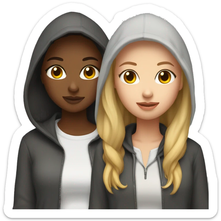 two girlfriend girls, one blonde, the other brown-haired in a hoodie sticker