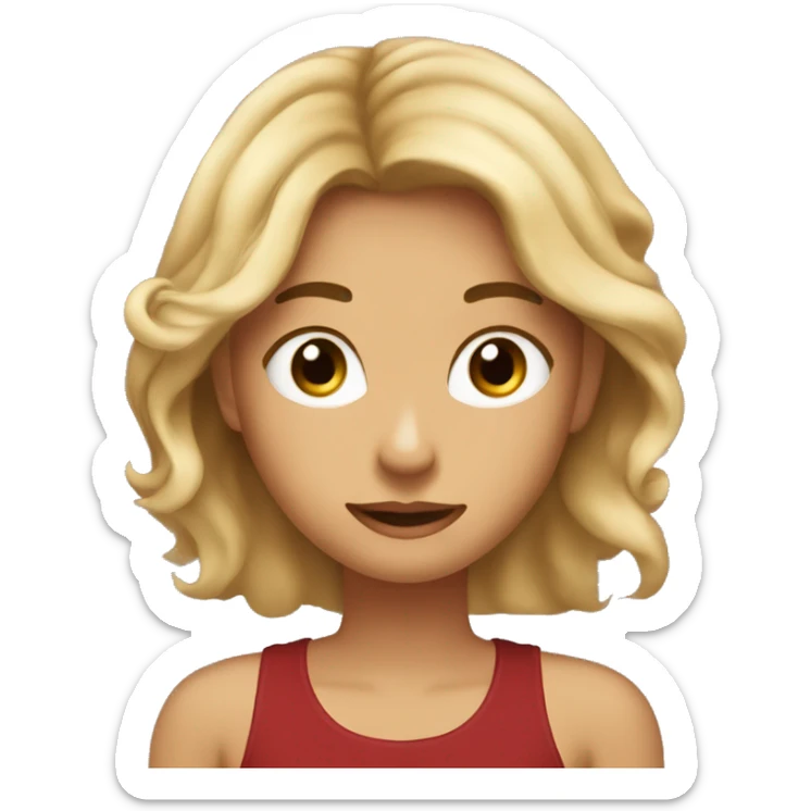 This emoji: 🤷🏼‍♀️ (make the girls hair light brown and wavy, give her some eyelashes, and make her wear a dark red tank top) sticker