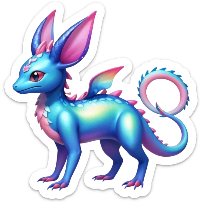 Colorful Iridescent Exotic Amaura-Salandit-Aurorus-Sylveon-Fakémon-hybrid-creature (full body)  sticker