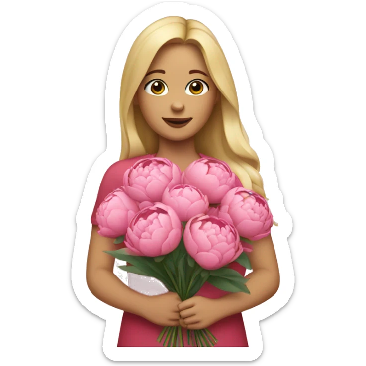 Girl with blond hair holding a bouquet of peonies sticker