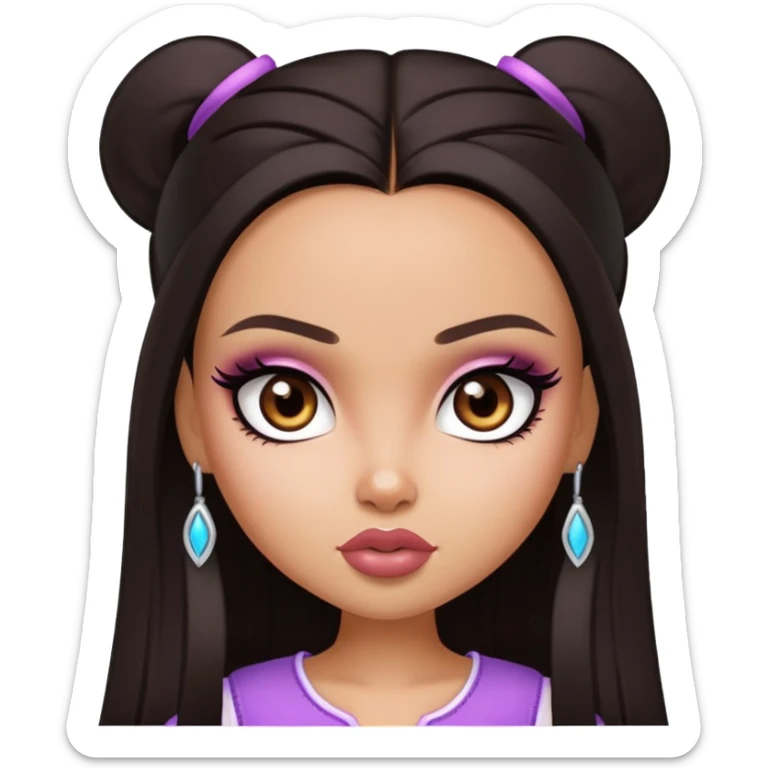 straight dark hair, dark brown eyes, pretty bratz baddie sticker