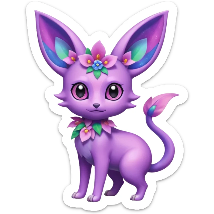 Colorful Floral-Painted Spring-Bloom Iridescent Cute Roserade-Espeon-Fakémon-creature (full body) sticker