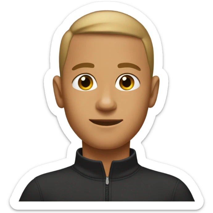 boy with tanned skin, short buzz cut, no facial hair, wearing a smart quarter zip jumper. sticker