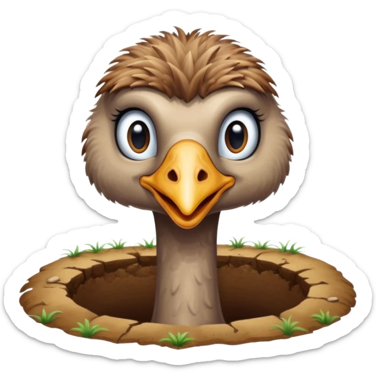 Ostrich with it's head inside a hole in the ground only it's body and neck visible sticker