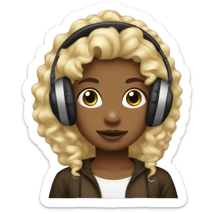 Blondie curly girl with cow headphones dark brown sticker