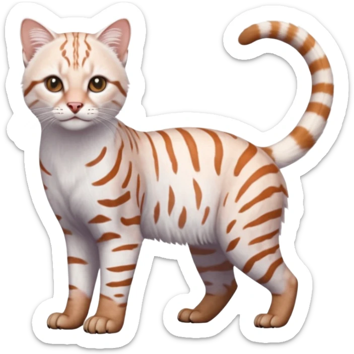 Realistic albino albinism colorful shiny glossy smooth whitish pastel wild natural elegant lifelike Pallas-cat-ocicat-ocelot-Rusty-spotted-cat-fusion-hybrid-animal-creature, full body, hyper-realism sticker