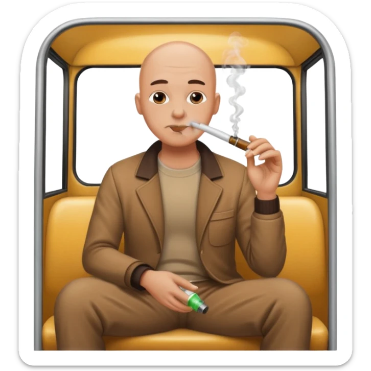 Bald head bout smoking from a glass pipe sitting in the back of the bus  sticker