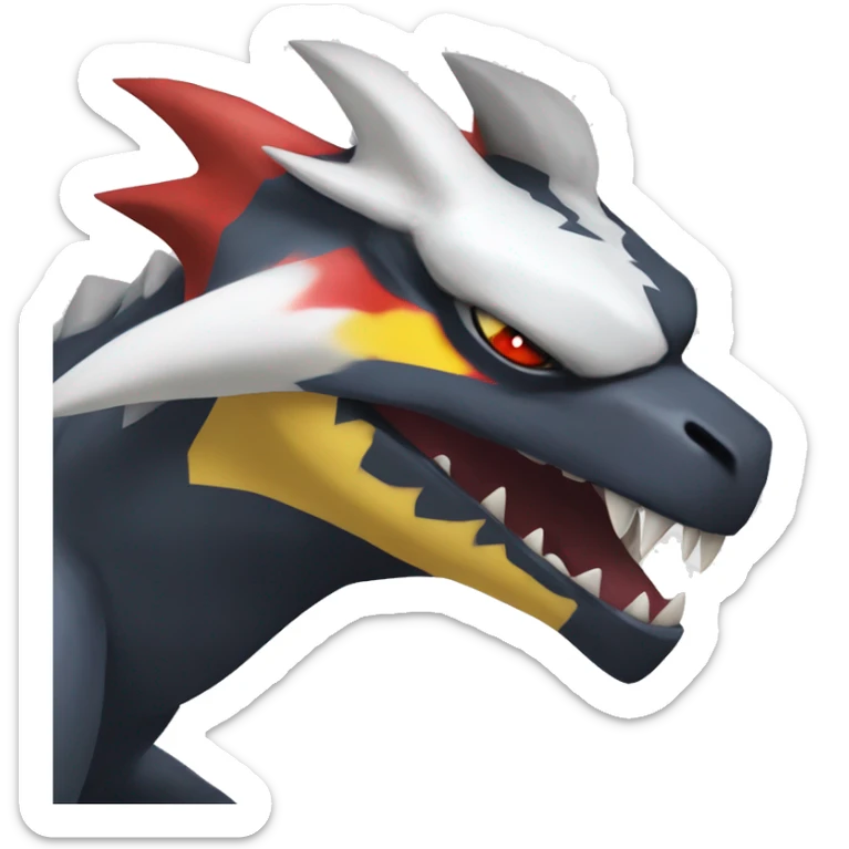 Black Cool Edgy Nargacuga-Garchomp-Absol Fakémon  with White and Red and yellow Edgy markings sticker