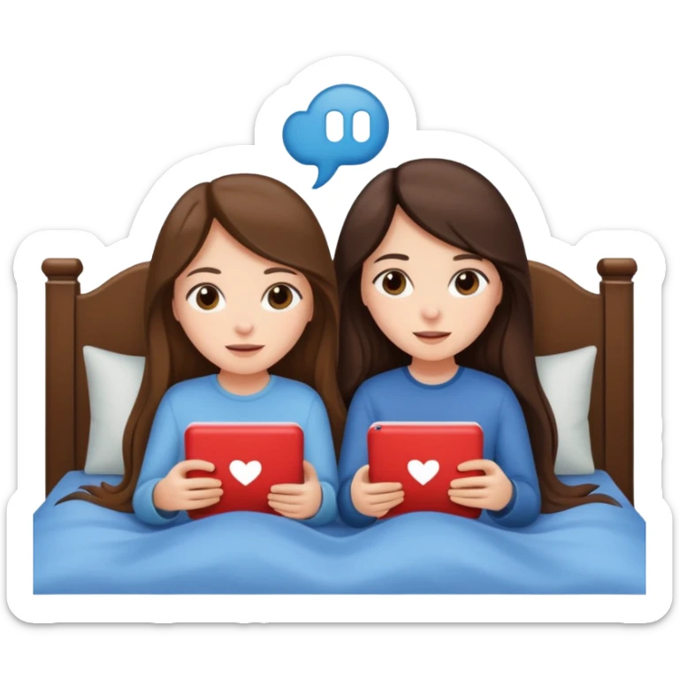 brunette girls long hair watching movies lying in bed together sticker