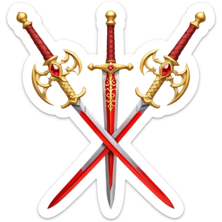 Golden fiery royal two crossed swrods with red gem and golden blade and golden handle sticker
