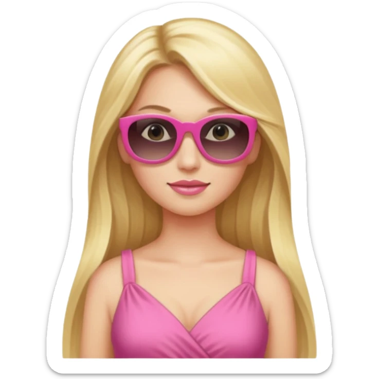 dior women with long blonde hair wear sun glasses, pink dress sticker
