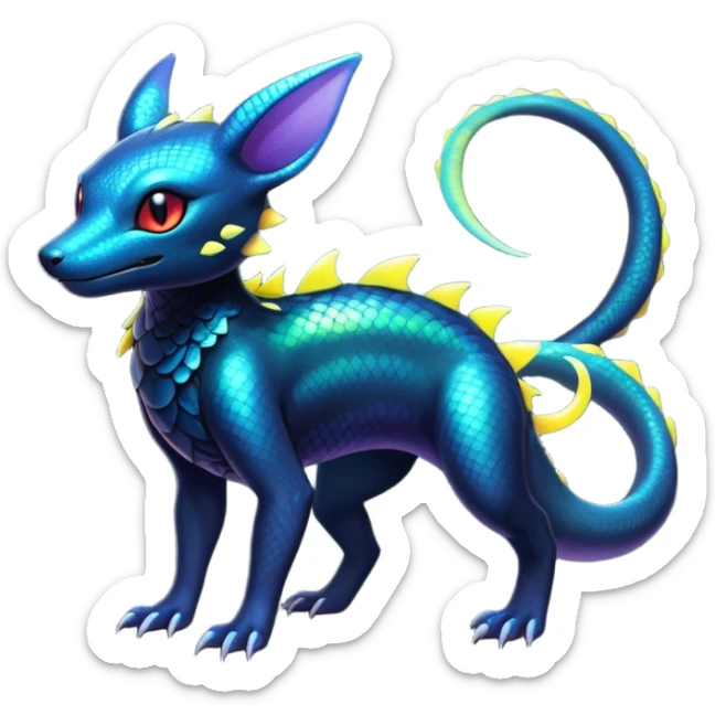 Colorful Iridescent Exotic Salandit-Aurorus-Umbreon-Fakémon-hybrid-creature (full body)  sticker